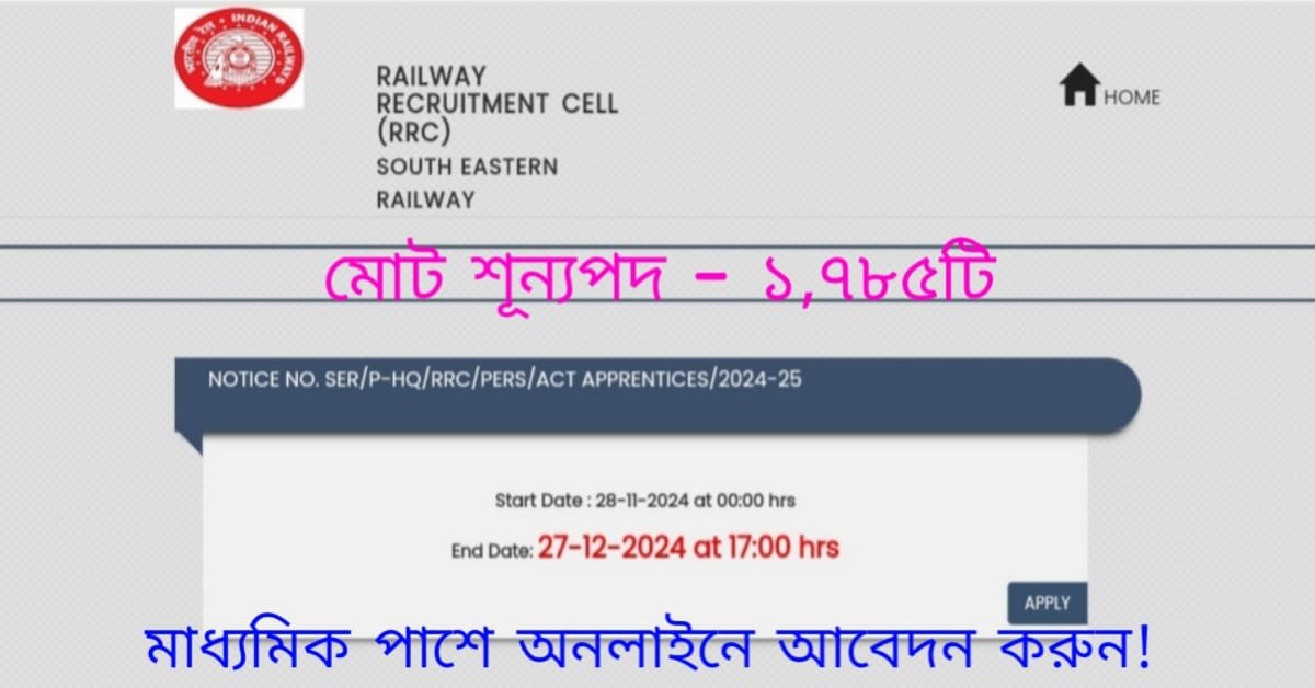 RRC SER Apprentice Job Recruitment 2024